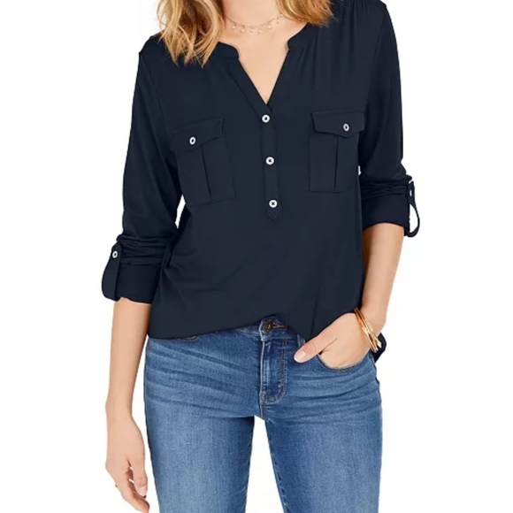Michael Kors Tops - Michael Kors Ribbed Navy Blue Top